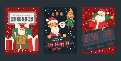 Countdown timer set of posters vector illustration. Happy New Year, Christmas Stock Illustration