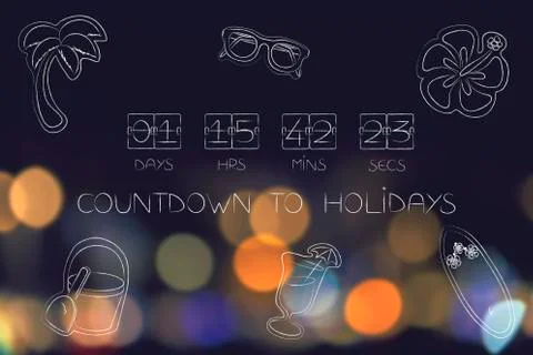 Countdown timer surrounded by vacation objects Stockillustratie