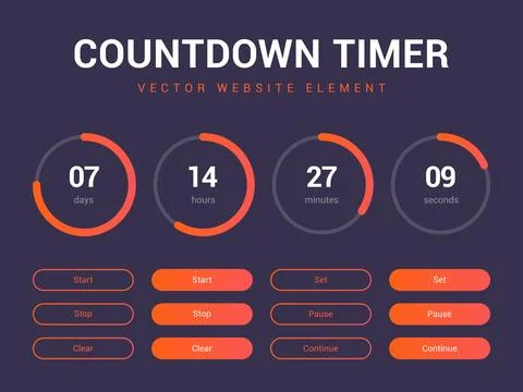 Countdown timer vector website element with buttons Stock Illustration