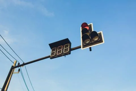 Countdown Traffic Light. Overhead stop light diagonal top right to bottom left Stock Photos
