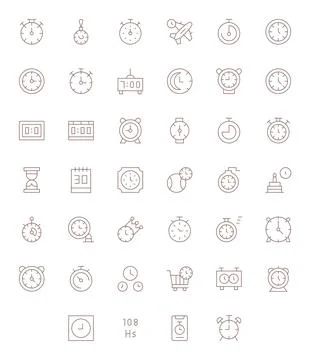 Countdown Vector Icon Collection featuring 40 Grid Fitted 256x256 Thin Line.. 库存插图