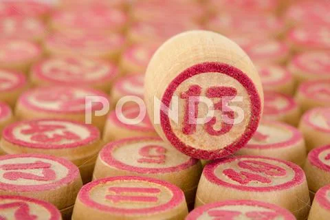 Counter of a bingo with number thirteen Stock Photos