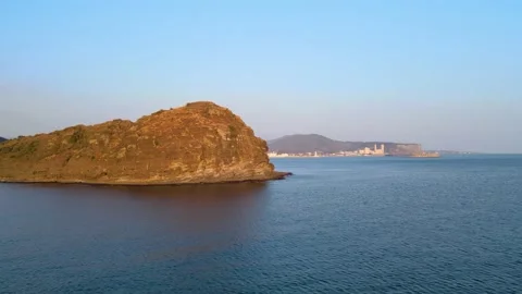 Counter-clockwise Low Aerial View of Yongmeori Coast and Mt. Sanbangsan, Jeju. Stock Footage 146067711