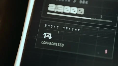 Counter of Compromised Online Nodes, real time data. Ethical hacking concept Stock Footage 331127525