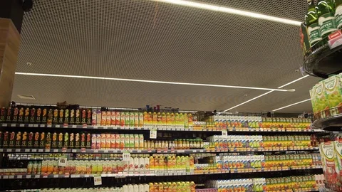 Counter with different types of juice Stock Footage 75255947