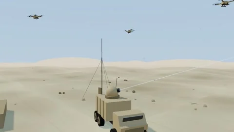 Counter drone turret engaging uav stream 스톡 동영상 342256721