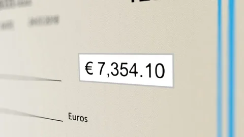 Counter Increasing in Check(Cheque) for Payment (Euro currency) Stock Footage 118569099