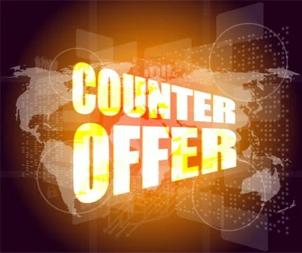 Counter offer words on digital screen background with world map Illustrazione stock