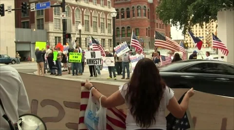 Counter Protesters Across from Immigrant Protesters Stock Footage 57463907