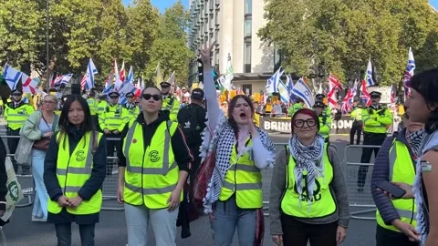 Counter protestors face off against pro-Palestine demonstrators in London Video stock 318795260