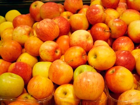 Counter with red apples Stock Photos