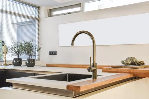 Counter with sink in kitchen Stock Photos