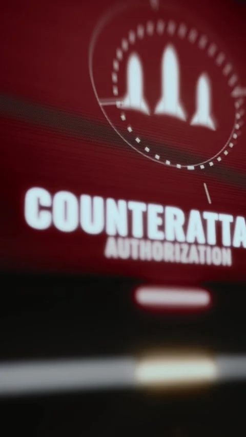 Counterattack Authorization Warning On Red Tactical Display 4K Stock Footage 341326692