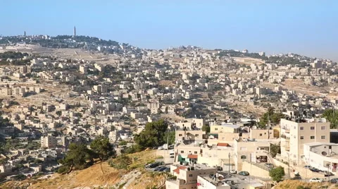 Counterclock-wise panning of the old city of Jerusalem Stock Footage 68996936