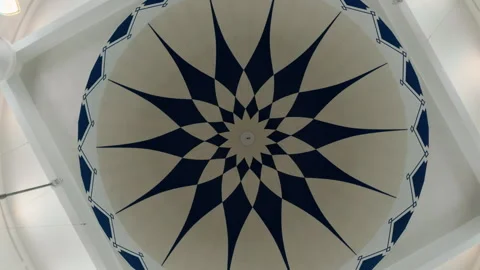 Counterclockwise Rotating Shot Inside Dome of Malacca Straits Mosque Stock Footage 345547280