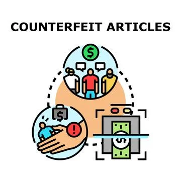Counterfeit articles creating economic problems and illegal trade Stock Illustration