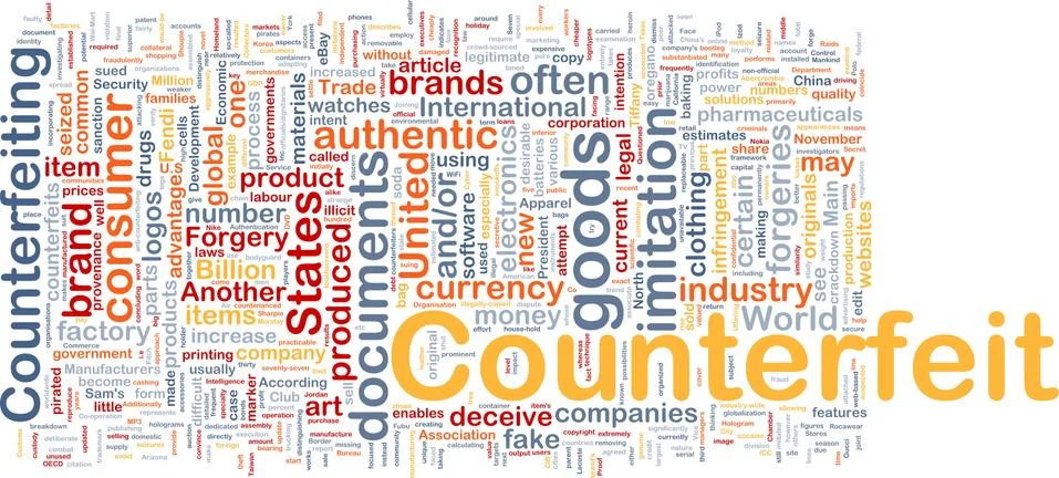 Counterfeit background concept wordcloud Illustrazione stock