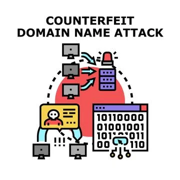 Counterfeit domain name attack causing phishing and data security issues Stock Illustration