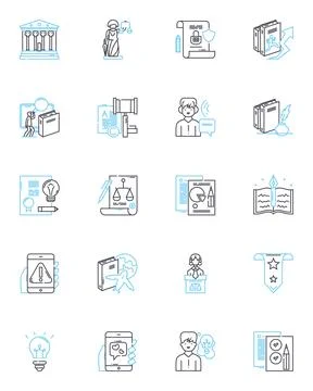 Counterfeit goods linear icons set. Fake, Imitation, Fraud, Counterfeit Illustrazione stock