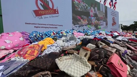 Counterfeit goods worth US$ 9M destroyed in Thailand, THAILAND, TH - 23 Aug 2024 Stock Footage 282511237