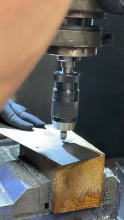 Countersinking Holes on Metal with Drill Press Stock Footage 315487650