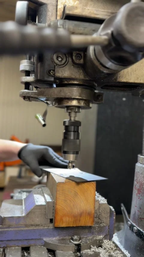 Countersinking Holes on Metal with Drill Press Stock Footage 315487653
