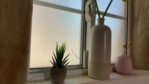 Countertop behind window Stock Footage 128611713