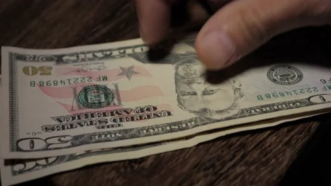 Counting 50 Dollar Bills - Counting Money - Slow Motion Stock Footage 200840084
