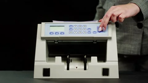 Counting 500 euro using calculating machine, money counting five hundred euro Video stock 168615863