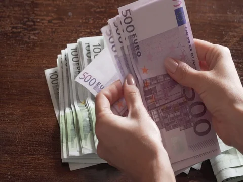 Counting 5500 euros Stock Footage 81028338