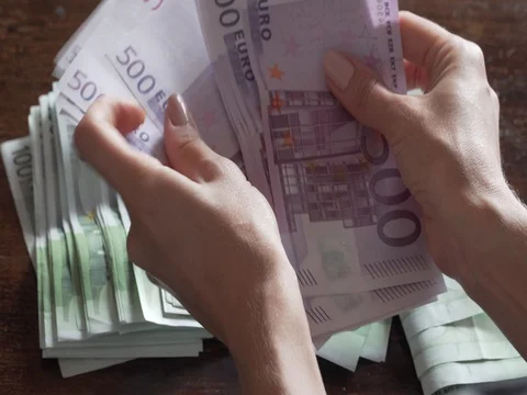 Counting 5500 euros Stock Footage 81029068
