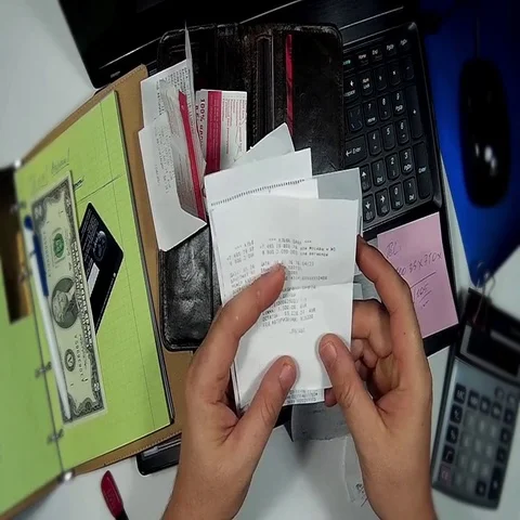 Counting the amount of a check on the calculator Stock Footage 69561678