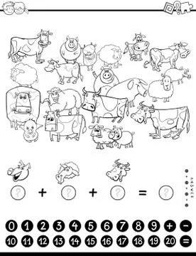 Counting and adding game coloring book Stock Illustration