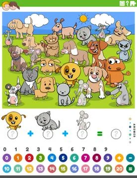 Counting and adding task with cartoon animals Stock Illustration