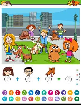 Counting and adding task for kids Cartoon Illustration of Educational Math... Stock Photos