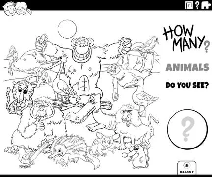 Counting animals educational task coloring book page Stockillustratie