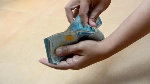 Counting banknotes manually by hand Stock Footage 294777384