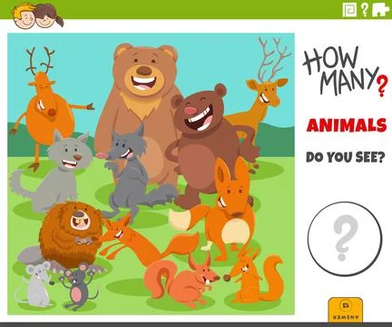 Counting cartoon wild animals educational game Stock Illustration