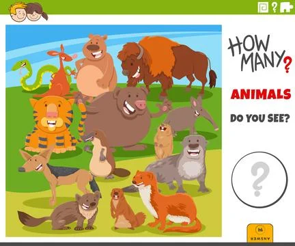 Counting cartoon wild animals educational game Stock Illustration
