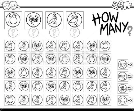 Counting characters coloring page Black and White Cartoon Illustration ...
