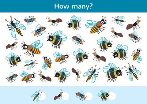 Counting children game of a cartoon beetles. Stock Illustration