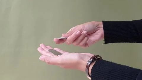 Counting the coins on the hand Stock Footage 150665764