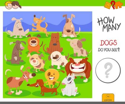 Counting dogs activity worksheet task Cartoon Illustration of Educational ... Stock Photos
