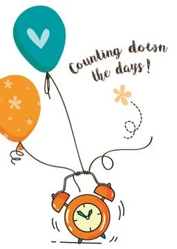 Counting down the days / Alarm clock and balloons Stock Illustration