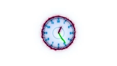 Counting down glowing analog clock isolated white background イラスト素材