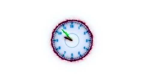 Counting down glowing analog clock isolated white background1 Stock Illustration