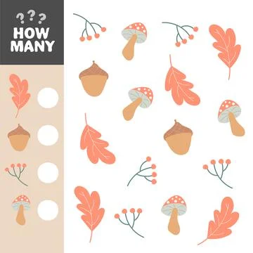 Counting educational children game, math kids activity. How many objects task 库存插图