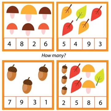 Counting educational children game. Study math, numbers, addition. Autumn the Stock Illustration