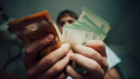 Counting euro banknotes in a close up view Stock Footage 342611771