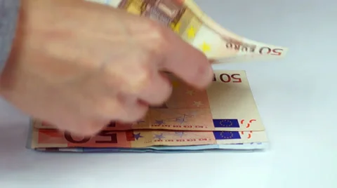 Counting EURO banknotes on the table Stock Footage